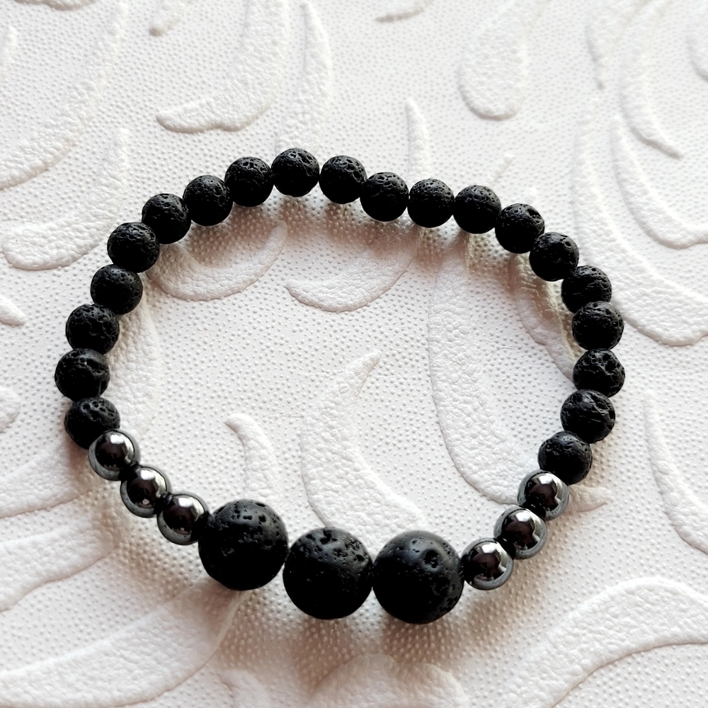 Lava Stone Hematite Bracelet style 4 of 9 designs  Unisex Bundle 3 for $25